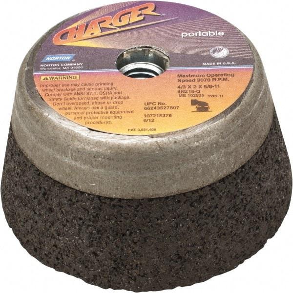 Norton - 4" Diam, 2" Overall Thickness, 16 Grit, Type 11 Tool & Cutter Grinding Wheel - Very Coarse Grade, Zirconia Alumina, Q Hardness, 9,070 RPM - Benchmark Tooling