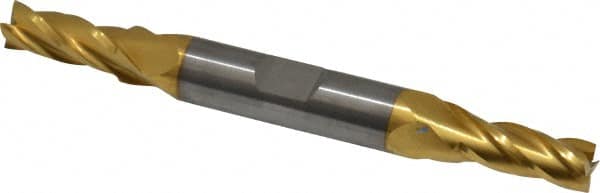 Atrax - 9/32", 11/16" LOC, 3/8" Shank Diam, 3-1/2" OAL, 4 Flute, Solid Carbide Square End Mill - Double End, TiN Finish, Spiral Flute, 30° Helix, Centercutting, Right Hand Cut - Benchmark Tooling