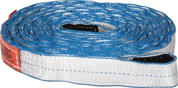 Lift-All - 30' Long x 2" Wide, 10,700 Lb Basket Capacity, 10,700 Lb Vertical Capacity, 2 Ply, Nylon Web Sling - Silver (Color) with Blue Edges - Benchmark Tooling