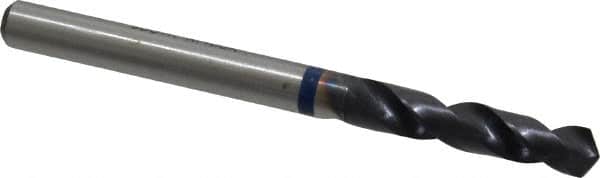 Accupro - #7 120° Spiral Flute Cobalt Screw Machine Drill Bit - TiAlN Finish, Right Hand Cut, 26mm Flute Length, 62mm OAL, Faceted Point, Straight Shank - Benchmark Tooling