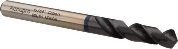 Accupro - 15/64" 120° Spiral Flute Cobalt Screw Machine Drill Bit - TiAlN Finish, Right Hand Cut, 28mm Flute Length, 66mm OAL, Faceted Point, Straight Shank - Benchmark Tooling