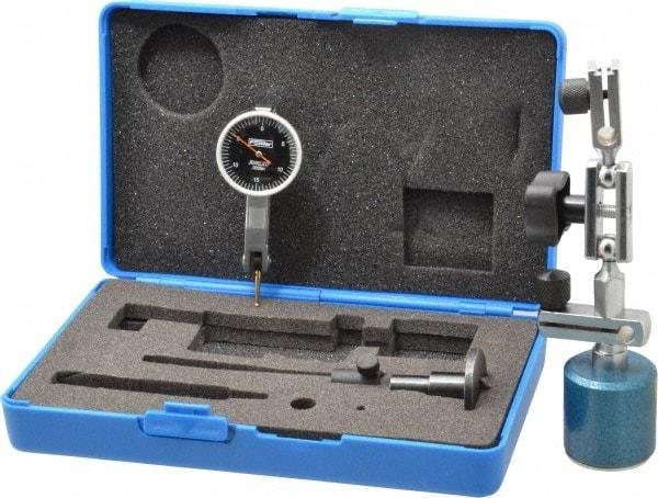 Fowler - 0.0005" Graduation, 0.03" Max Meas, 0-15-0 Dial Reading, Dial Indicator & Base Kit - 1.224" Base Height x 1.264" Base Diam, 1" Dial Diam - Benchmark Tooling