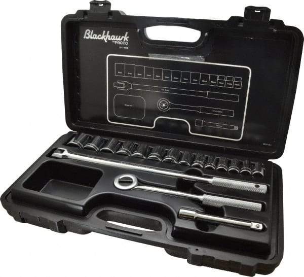 Blackhawk by Proto - 17 Piece 1/2" Drive Socket Set - 12 Points, 10mm to 28mm Range, Metric Measurement Standard - Benchmark Tooling