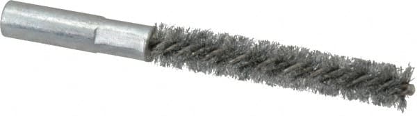 Value Collection - 3/8" Diam Helical Steel Tube Brush - Double Spiral, 0.008" Filament Diam, 2-23/64" Brush Length, 4" OAL, 3/16-24 Female Shank - Benchmark Tooling