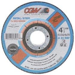Camel Grinding Wheels - 24 Grit, 7" Wheel Diam, 1/4" Wheel Thickness, Type 28 Depressed Center Wheel - Aluminum Oxide, Resinoid Bond, R Hardness, 8,600 Max RPM, Compatible with Angle Grinder - Benchmark Tooling