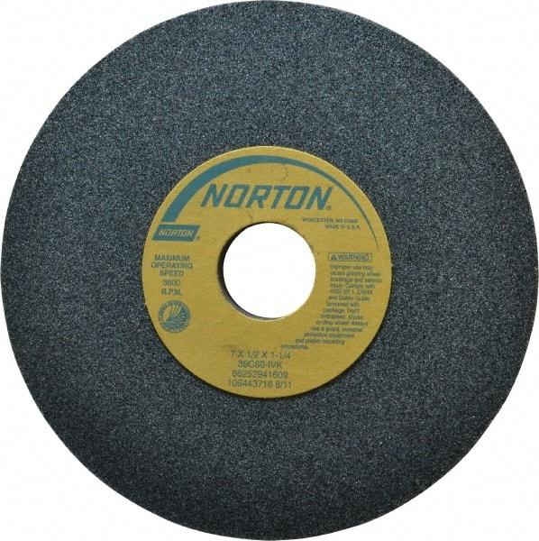 Norton - 7" Diam x 1-1/4" Hole x 1/2" Thick, I Hardness, 60 Grit Surface Grinding Wheel - Silicon Carbide, Type 1, Medium Grade, 3,600 Max RPM, Vitrified Bond, No Recess - Benchmark Tooling
