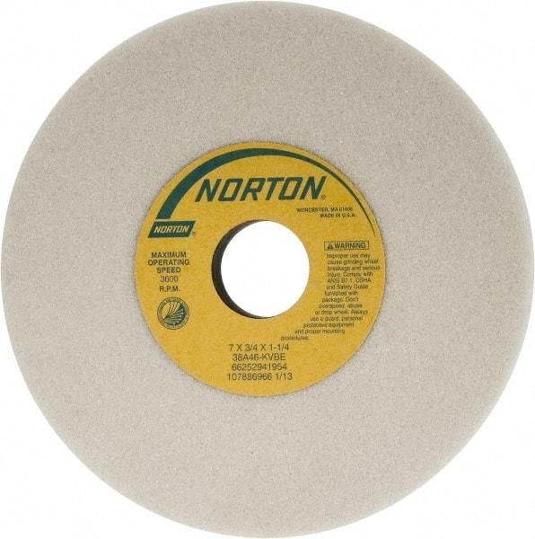 Norton - 7" Diam x 1-1/4" Hole x 3/4" Thick, K Hardness, 46 Grit Surface Grinding Wheel - Aluminum Oxide, Type 1, Coarse Grade, 3,600 Max RPM, Vitrified Bond, No Recess - Benchmark Tooling