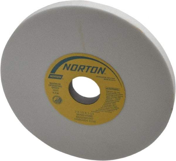 Norton - 7" Diam x 1-1/4" Hole x 1/2" Thick, H Hardness, 80 Grit Surface Grinding Wheel - Aluminum Oxide, Type 1, Medium Grade, 3,600 Max RPM, Vitrified Bond, No Recess - Benchmark Tooling
