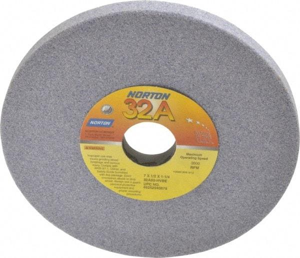 Norton - 7" Diam x 1-1/4" Hole x 1/2" Thick, H Hardness, 60 Grit Surface Grinding Wheel - Aluminum Oxide, Type 1, Medium Grade, 3,600 Max RPM, Vitrified Bond, No Recess - Benchmark Tooling