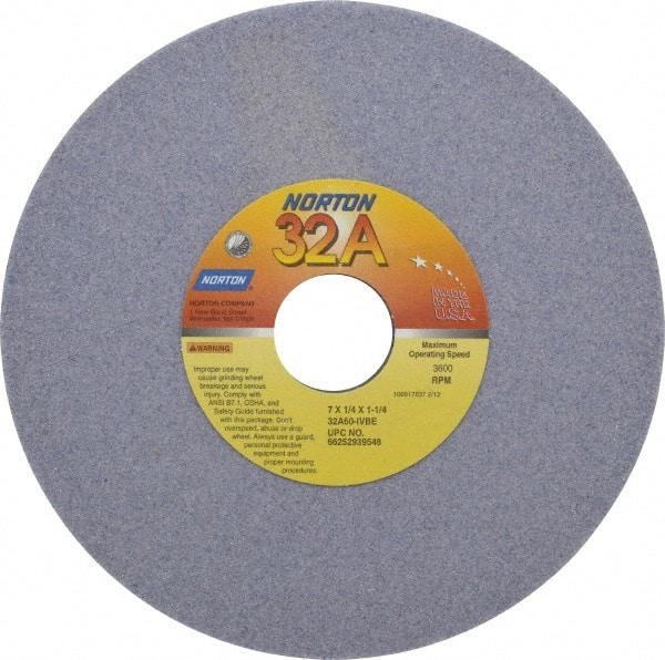 Norton - 7" Diam x 1-1/4" Hole x 1/4" Thick, I Hardness, 60 Grit Surface Grinding Wheel - Aluminum Oxide, Type 1, Medium Grade, 3,600 Max RPM, Vitrified Bond, No Recess - Benchmark Tooling