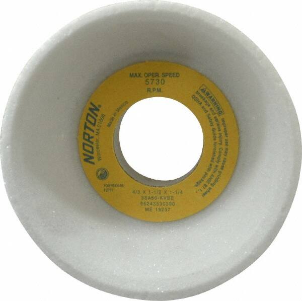 Norton - 4" Diam, 1-1/4" Hole Size, 1-1/2" Overall Thickness, 60 Grit, Type 11 Tool & Cutter Grinding Wheel - Medium Grade, Aluminum Oxide, K Hardness, Vitrified Bond, 5,730 RPM - Benchmark Tooling