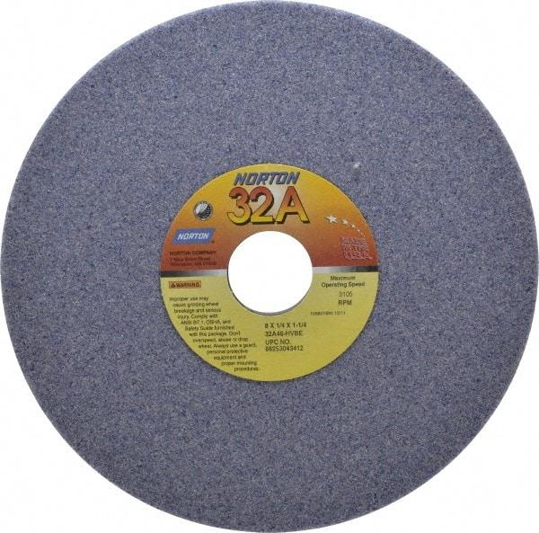 Norton - 8" Diam x 1-1/4" Hole x 1/4" Thick, H Hardness, 46 Grit Surface Grinding Wheel - Aluminum Oxide, Type 1, Coarse Grade, 3,105 Max RPM, Vitrified Bond, No Recess - Benchmark Tooling