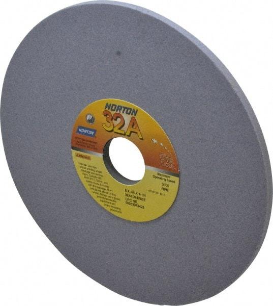 Norton - 8" Diam x 1-1/4" Hole x 1/4" Thick, K Hardness, 100 Grit Surface Grinding Wheel - Aluminum Oxide, Type 1, Fine Grade, 3,600 Max RPM, Vitrified Bond, No Recess - Benchmark Tooling