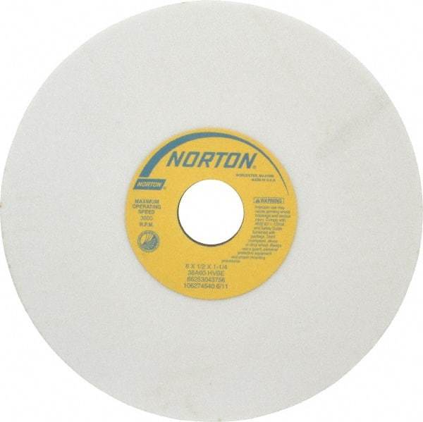Norton - 8" Diam x 1-1/4" Hole x 1/2" Thick, H Hardness, 60 Grit Surface Grinding Wheel - Aluminum Oxide, Type 1, Medium Grade, 3,600 Max RPM, Vitrified Bond, No Recess - Benchmark Tooling