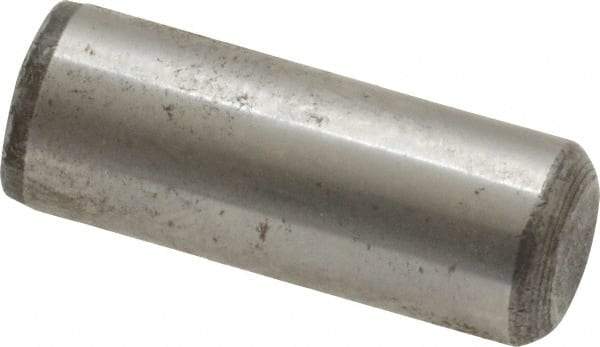 Value Collection - 3/8" Diam x 1" Pin Length Grade 8 Alloy Steel Standard Dowel Pin - C 50-58 Hardness, 28,700 Lb Breaking Strength, 1 Beveled & 1 Rounded End - Benchmark Tooling