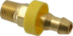 Eaton - 1/4" ID 1/8-27 NPT Barbed Push On Male Connector - 11/16" Cut Off Allowance, 1.29" Long, 7/16" Hex, Brass - Benchmark Tooling