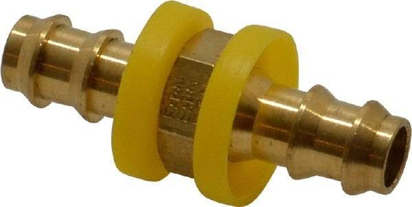 Eaton - 3/8" ID Barbed Push On Mender - 7/16" Cut Off Allowance, 1.97" Long, 5/8" Hex, Brass - Benchmark Tooling