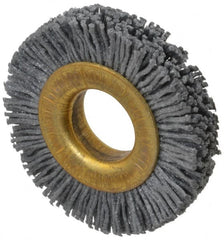 Osborn - 1-1/2" OD, 1/2" Arbor Hole, Crimped Nylon Wheel Brush - 1/4" Face Width, 1/4" Trim Length, 20,000 RPM - Benchmark Tooling