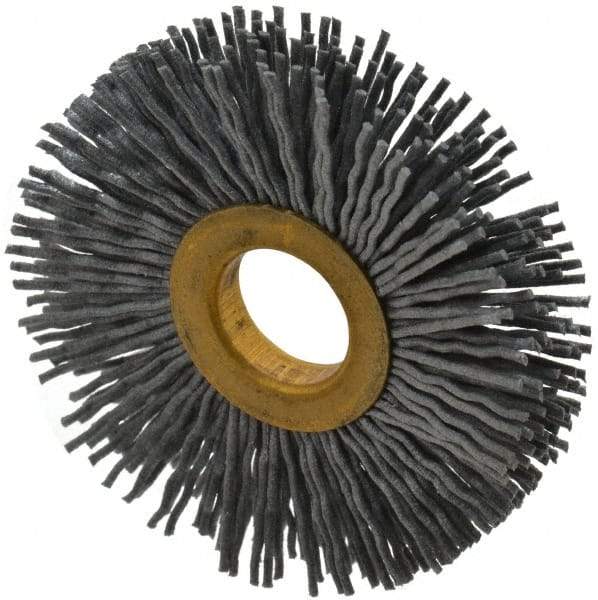 Osborn - 2-1/2" OD, 5/8" Arbor Hole, Crimped Nylon Wheel Brush - 3/8" Face Width, 11/16" Trim Length, 15,000 RPM - Benchmark Tooling