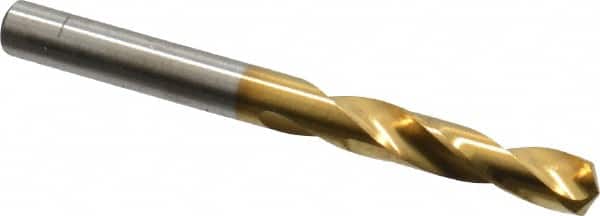 Chicago-Latrobe - 7/32" 135° Spiral Flute High Speed Steel Screw Machine Drill Bit - TiN Finish, Right Hand Cut, 1-1/4" Flute Length, 2-3/8" OAL, Split Point, Straight Shank - Benchmark Tooling