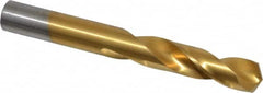 Chicago-Latrobe - 0.404" 135° Spiral Flute High Speed Steel Screw Machine Drill Bit - TiN Finish, Right Hand Cut, 1-15/16" Flute Length, 3-5/16" OAL, Split Point, Straight Shank - Benchmark Tooling