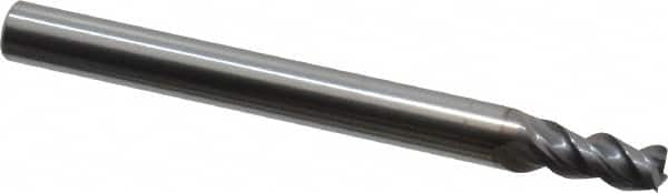 Niagara Cutter - 5/32", 5/16" LOC, 3/16" Shank Diam, 2" OAL, 3 Flute, Solid Carbide Square End Mill - Single End, TiCN Finish, Spiral Flute, 45° Helix, Centercutting, Right Hand Cut, Right Hand Flute, Series A345 - Benchmark Tooling