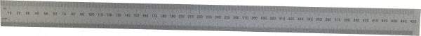 Mitutoyo - 18" Long, 1/64, 1/32" and 0.5, 1mm Graduation, Rigid Stainless Steel Rule - English/Metric Graduation Style, 1-3/16" Wide, Silver, Satin Chrome Finish - Benchmark Tooling