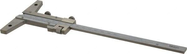 Mitutoyo - 0 to 150mm Measurement Range, 260mm Rule Length, 4 Inch Base Length, Vernier Depth Gage - 0.02mm Graduation, Accurate to 0.03mm, Stainless Steel, Satin Chrome Coated - Benchmark Tooling