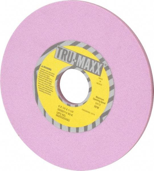 Tru-Maxx - 6" Diam x 1-1/4" Hole x 1/4" Thick, K Hardness, 80 Grit Surface Grinding Wheel - Aluminum Oxide, Type 1, Medium Grade, 5,410 Max RPM, Vitrified Bond, No Recess - Benchmark Tooling