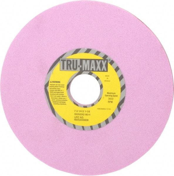 Tru-Maxx - 7" Diam x 1-1/4" Hole x 1/4" Thick, H Hardness, 80 Grit Surface Grinding Wheel - Aluminum Oxide, Type 1, Medium Grade, 3,600 Max RPM, Vitrified Bond, No Recess - Benchmark Tooling