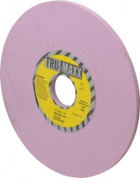 Tru-Maxx - 7" Diam x 1-1/4" Hole x 1/4" Thick, J Hardness, 100 Grit Surface Grinding Wheel - Aluminum Oxide, Type 1, Fine Grade, 3,600 Max RPM, Vitrified Bond, No Recess - Benchmark Tooling