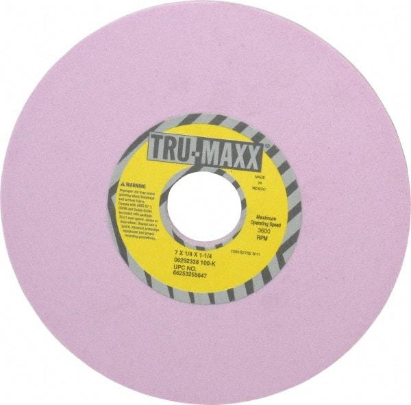 Tru-Maxx - 7" Diam x 1-1/4" Hole x 1/4" Thick, K Hardness, 100 Grit Surface Grinding Wheel - Aluminum Oxide, Type 1, Fine Grade, 3,600 Max RPM, Vitrified Bond, No Recess - Benchmark Tooling