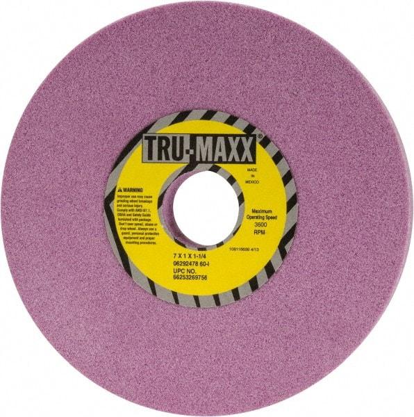 Tru-Maxx - 7" Diam x 1-1/4" Hole x 1" Thick, I Hardness, 60 Grit Surface Grinding Wheel - Aluminum Oxide, Type 1, Medium Grade, 3,600 Max RPM, Vitrified Bond, No Recess - Benchmark Tooling