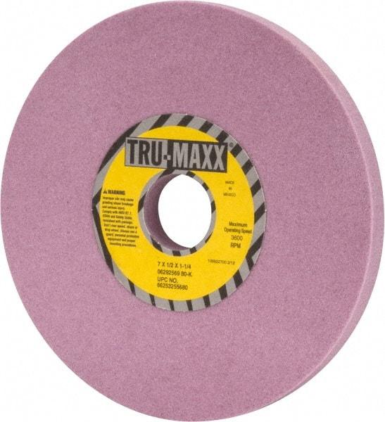 Tru-Maxx - 7" Diam x 1-1/4" Hole x 1/2" Thick, K Hardness, 80 Grit Surface Grinding Wheel - Aluminum Oxide, Type 1, Medium Grade, 3,600 Max RPM, Vitrified Bond, No Recess - Benchmark Tooling