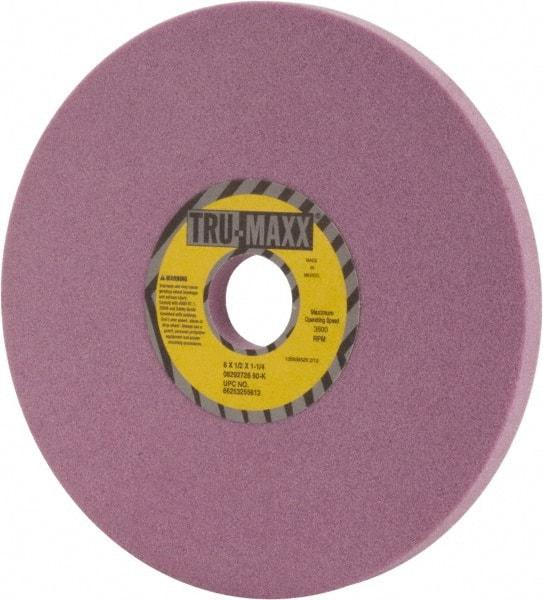 Tru-Maxx - 8" Diam x 1-1/4" Hole x 1/2" Thick, K Hardness, 60 Grit Surface Grinding Wheel - Aluminum Oxide, Type 1, Medium Grade, 3,600 Max RPM, Vitrified Bond, No Recess - Benchmark Tooling