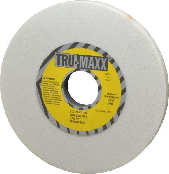 Tru-Maxx - 6" Diam x 1-1/4" Hole x 1/2" Thick, J Hardness, 60 Grit Surface Grinding Wheel - Aluminum Oxide, Type 1, Medium Grade, 5,410 Max RPM, Vitrified Bond, No Recess - Benchmark Tooling