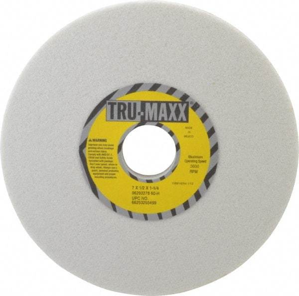 Tru-Maxx - 7" Diam x 1-1/4" Hole x 1/2" Thick, H Hardness, 60 Grit Surface Grinding Wheel - Aluminum Oxide, Type 1, Medium Grade, 3,600 Max RPM, Vitrified Bond, No Recess - Benchmark Tooling