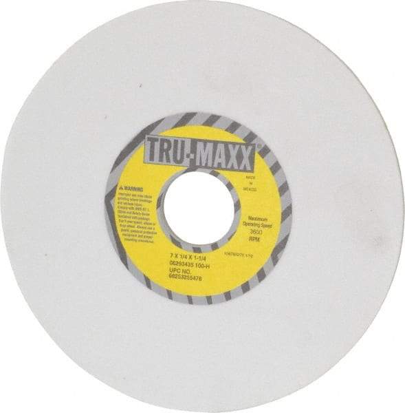 Tru-Maxx - 7" Diam x 1-1/4" Hole x 1/4" Thick, H Hardness, 100 Grit Surface Grinding Wheel - Aluminum Oxide, Type 1, Fine Grade, 3,600 Max RPM, Vitrified Bond, No Recess - Benchmark Tooling