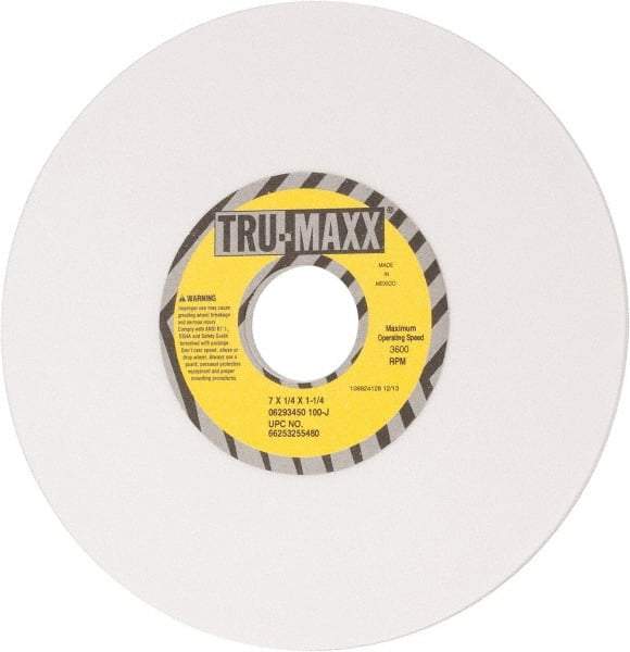Tru-Maxx - 7" Diam x 1-1/4" Hole x 1/4" Thick, J Hardness, 100 Grit Surface Grinding Wheel - Aluminum Oxide, Type 1, Fine Grade, 3,600 Max RPM, Vitrified Bond, No Recess - Benchmark Tooling