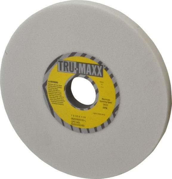 Tru-Maxx - 7" Diam x 1-1/4" Hole x 1/2" Thick, L Hardness, 60 Grit Surface Grinding Wheel - Aluminum Oxide, Type 1, Medium Grade, 3,600 Max RPM, Vitrified Bond, No Recess - Benchmark Tooling