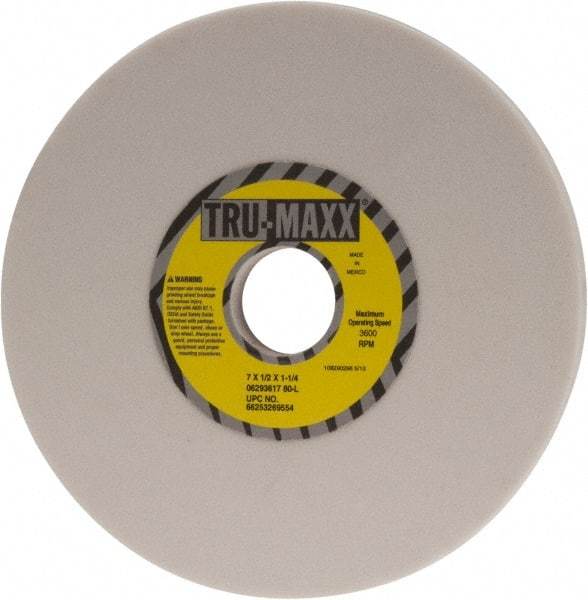 Tru-Maxx - 7" Diam x 1-1/4" Hole x 1/2" Thick, L Hardness, 80 Grit Surface Grinding Wheel - Aluminum Oxide, Type 1, Medium Grade, 3,600 Max RPM, Vitrified Bond, No Recess - Benchmark Tooling