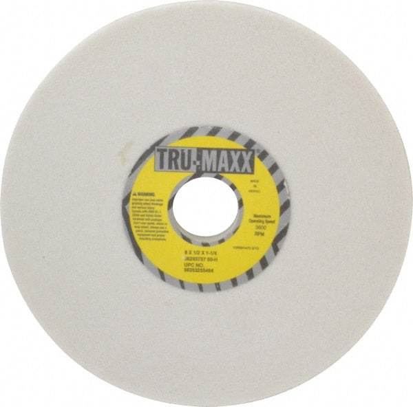 Tru-Maxx - 8" Diam x 1-1/4" Hole x 1/2" Thick, H Hardness, 60 Grit Surface Grinding Wheel - Aluminum Oxide, Type 1, Medium Grade, 3,600 Max RPM, Vitrified Bond, No Recess - Benchmark Tooling