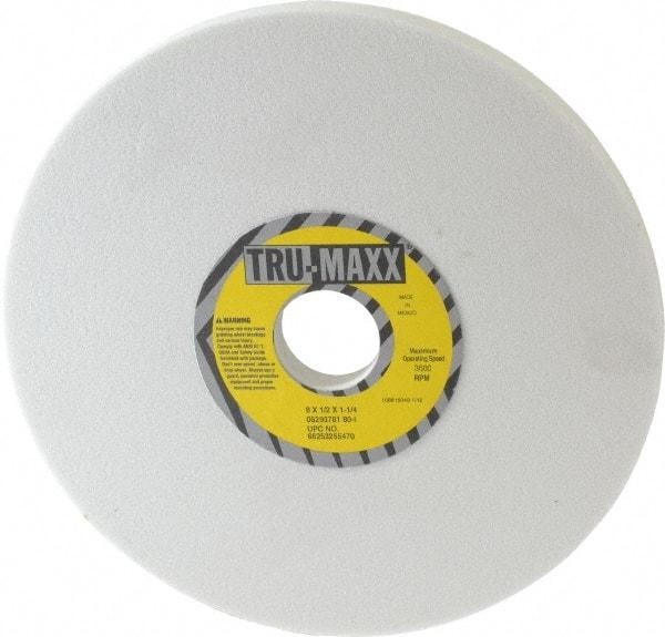 Tru-Maxx - 8" Diam x 1-1/4" Hole x 1/2" Thick, I Hardness, 80 Grit Surface Grinding Wheel - Aluminum Oxide, Type 1, Medium Grade, 3,600 Max RPM, Vitrified Bond, No Recess - Benchmark Tooling