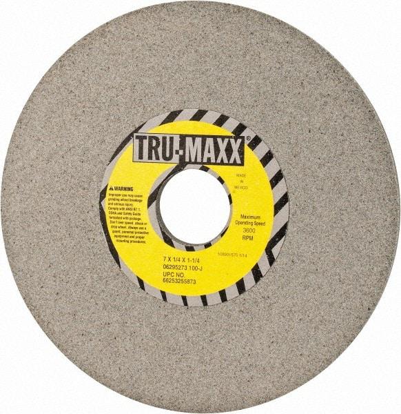 Tru-Maxx - 7" Diam x 1-1/4" Hole x 1/4" Thick, J Hardness, 100 Grit Surface Grinding Wheel - Aluminum Oxide, Type 1, Fine Grade, 3,600 Max RPM, Vitrified Bond, No Recess - Benchmark Tooling