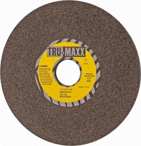 Tru-Maxx - 7" Diam x 1-1/4" Hole x 1/4" Thick, I Hardness, 60 Grit Surface Grinding Wheel - Aluminum Oxide, Type 1, Medium Grade, 3,600 Max RPM, Vitrified Bond, No Recess - Benchmark Tooling