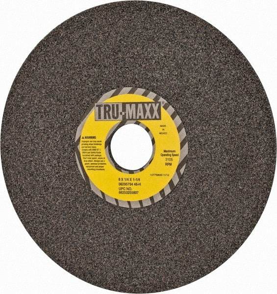 Tru-Maxx - 8" Diam x 1-1/4" Hole x 1/4" Thick, H Hardness, 46 Grit Surface Grinding Wheel - Aluminum Oxide, Type 1, Coarse Grade, 3,105 Max RPM, Vitrified Bond, No Recess - Benchmark Tooling