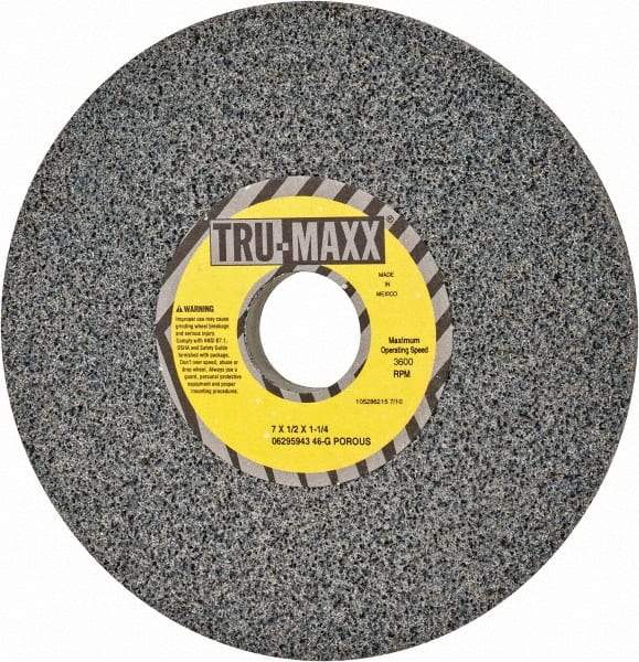 Tru-Maxx - 7" Diam x 1-1/4" Hole x 1/2" Thick, G Hardness, 46 Grit Surface Grinding Wheel - Aluminum Oxide, Type 1, Coarse Grade, 3,600 Max RPM, Vitrified Bond, No Recess - Benchmark Tooling