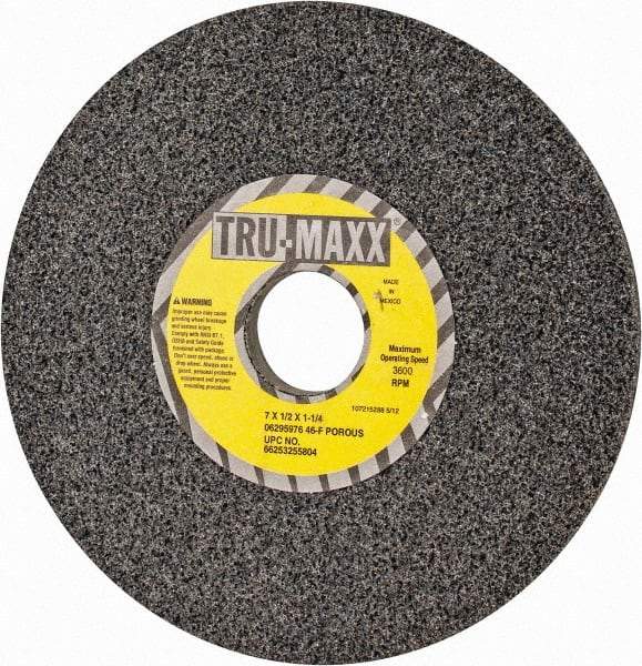 Tru-Maxx - 7" Diam x 1-1/4" Hole x 1/2" Thick, F Hardness, 46 Grit Surface Grinding Wheel - Aluminum Oxide, Type 1, Coarse Grade, 3,600 Max RPM, Vitrified Bond, No Recess - Benchmark Tooling