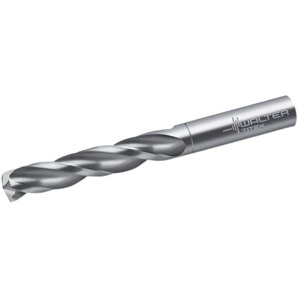 Walter-Titex - 9.8mm 150° Spiral Flute Solid Carbide Screw Machine Drill Bit - Bright Finish, Right Hand Cut, 55mm Flute Length, 89mm OAL, Maximiza Point, Straight Shank - Benchmark Tooling