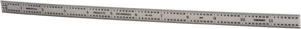 PEC Tools - 12" Long, 1/100, 1/64, 1/50, 1/32" Graduation, Flexible Steel Rule - 16R Graduation Style, 1/2" Wide, Silver, Satin Chrome Finish - Benchmark Tooling